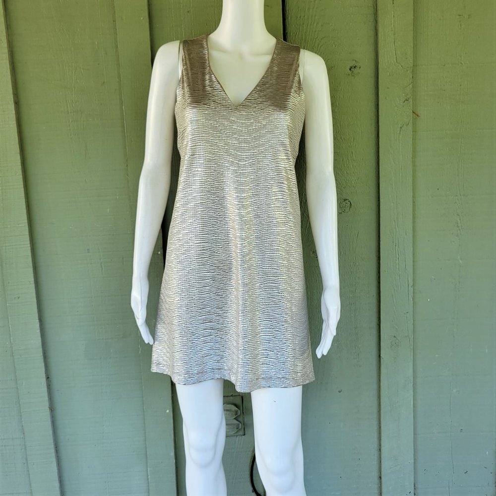 JULIE BROWN Silver Metallic Textured Mini Dress Small S